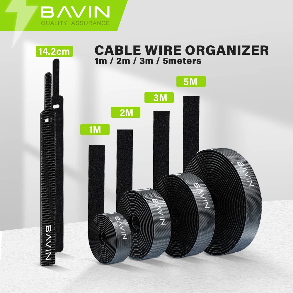 BAVIN Cable Organizer Velcro Strap Wire Winder 14.2cm–5M Nylon Cord Holder for Earphones USB AUX Mouse Cables