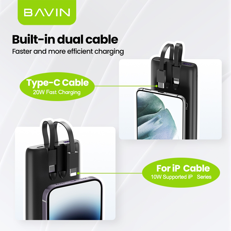 BAVIN PC008 10000mAh / PC007 20000mAh 22.5W Fast Charging Powerbank w/ Built-in Cable & LED Display