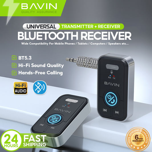 BAVIN AUX69 Hi-Fi Bluetooth 5.3 Wireless Audio Receiver Adapter w/ Built in Mic & 3.5mm AUX Jack for Car & Home Audio