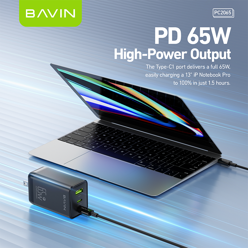 BAVIN C-PC2065-CC 65W PD+QC Fast Charging w/ Type-C+USB Multi Ports Output Charger Cable Set