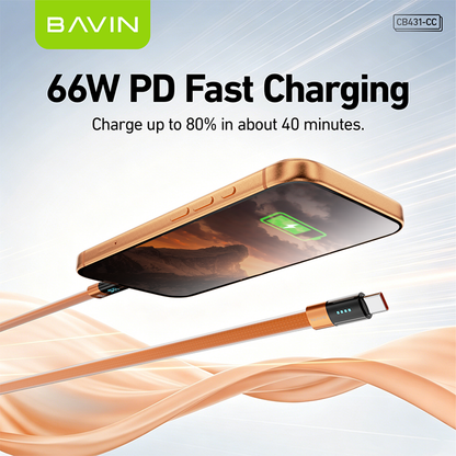 BAVIN CB431 66W PD Fast Charging 1M Braided Data Cable USB to Type-C & Type-C to Type-C w/ LED Display