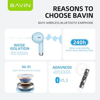BAVIN HB-BA-19 TWS Wireless Bluetooth Earbuds w/ High Stereo Sound & Touch Control
