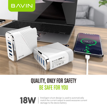 BAVIN C-PC522 18W QC 3.0 Fast Charging Multi-Port USB Wall Charger Adapter for iP & Android Devices