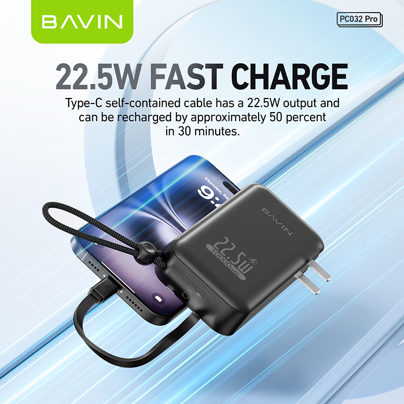 BAVIN Y-PC032 Pro / Y-PC1103 2-in-1 Charger & Powerbank 10000/20000mAh 22.5W Fast Charging w/ Dual Cables & Foldable AC Plug