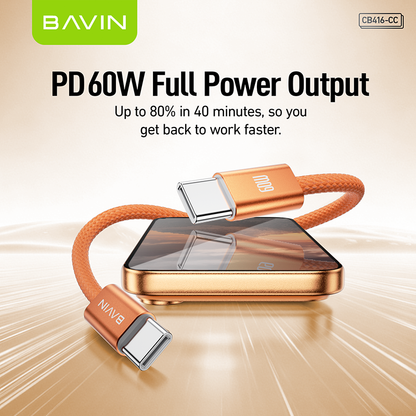 BAVIN CB416 Fast Charging PD 60W Braided 1M Data Cable Type-C to Type-C/Type-C to iPhone|480 Mbps Compatible with iPhone 15-17 & Type-C Devices