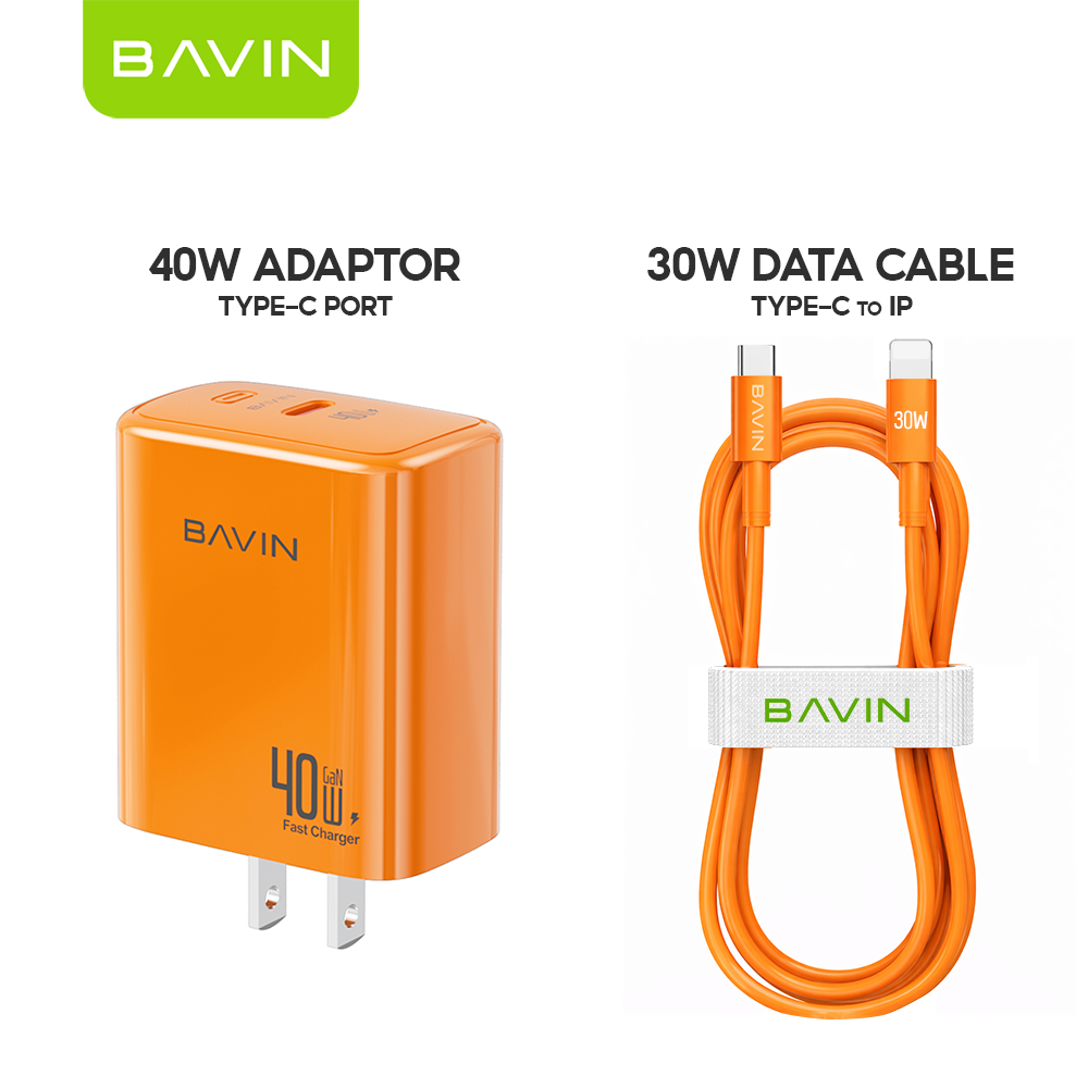 BAVIN PC2092 40W PD GaN Fast Charging Adapter USB-C Wall Charger for Laptop, iPhone 5-17 &Type-C Devices