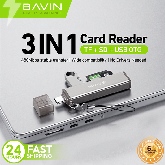 BAVIN O92 3-in-1 USB2.0 Portable Card Reader TF + SD + USB OTG w/480Mbps For Laptop, Smartphone, Tablet & OTG Supported