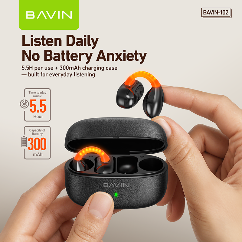 BAVIN HB-BA-102 Open-Ear TWS Bluetooth Earbuds w/ LED Light, Touch Controls, AI Voice Assistant & Translation