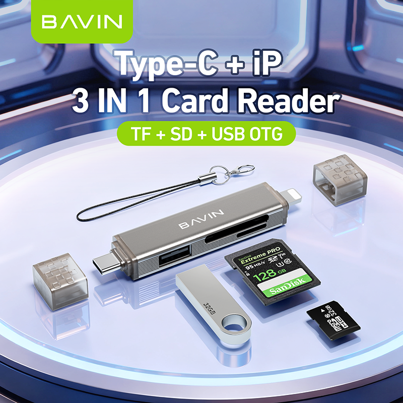 BAVIN O92 3-in-1 USB2.0 Portable Card Reader TF + SD + USB OTG w/480Mbps For Laptop, Smartphone, Tablet & OTG Supported