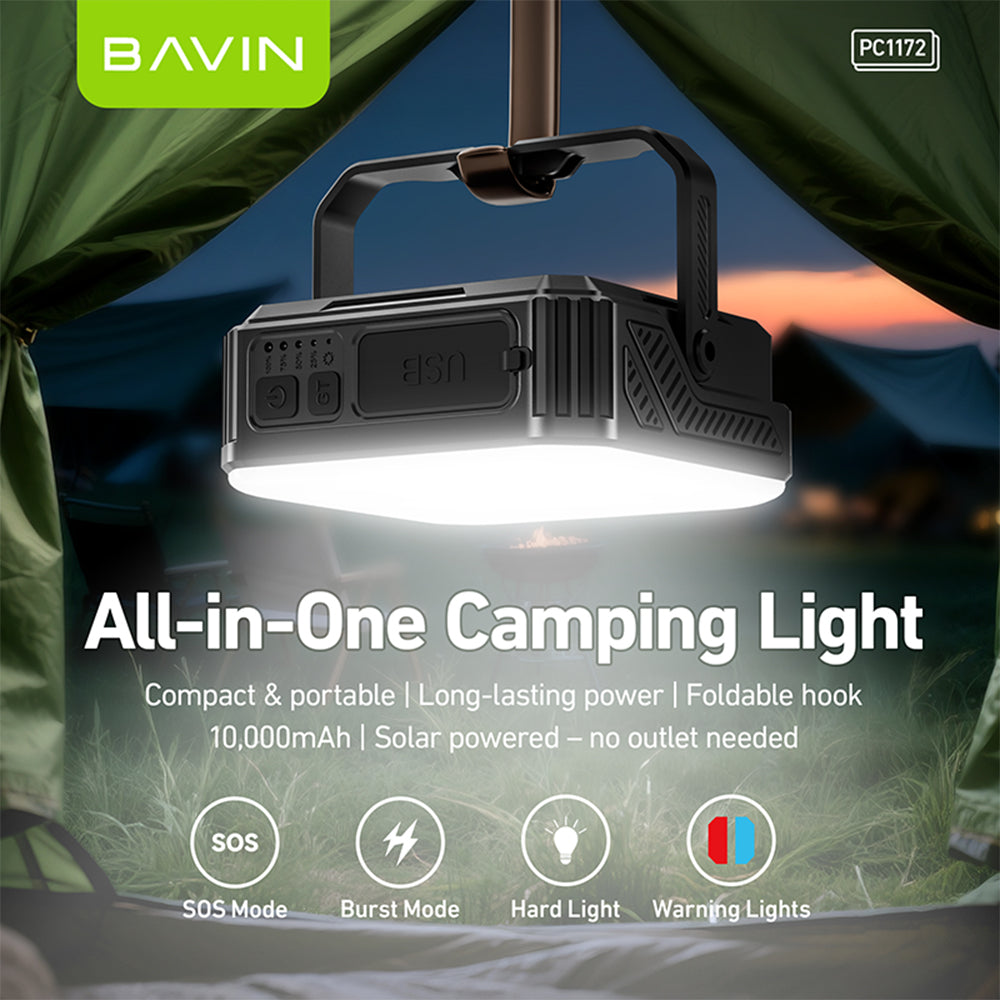 BAVIN PC1172 10000mAh Solar Powerbank w/Waterproof LED | Emergency Light | for Outdoor & Camping