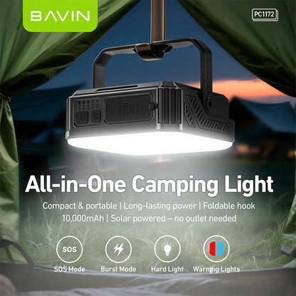 BAVIN PC1172 10000mAh Solar Powerbank w/Waterproof LED | Emergency Light | for Outdoor & Camping