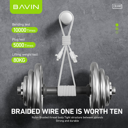BAVIN CB300 4 in 1 Pd 12W + Type-C 18W Fast Charging Data Cable Nylon Braid Data Transfer for Phones