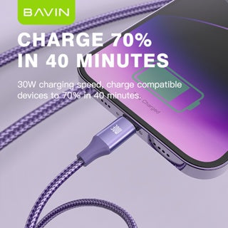 BAVIN U-CB201-XX 60W / 30W /18W / 12W Fast Charging Data Cable Nylon Braided Wire for iPh 16 Series