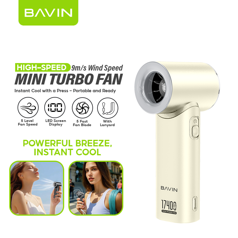 BAVIN BF-001 Portable Mini Turbo Jet Fan Rechargeable w/ Up to 5 Gears Powerful Wind Speeds