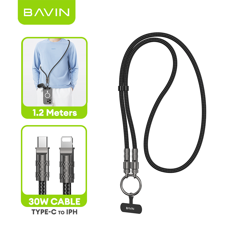 BAVIN U-CB374-XX Fast Charging Cable w/ Crossbody & Wrist Lanyard