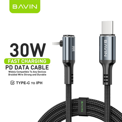 BAVIN U-CB336-XX 60W 30W PD Fast Charging 90° Degree Right Angle USB-C Gaming Data Cable for Type-C / iPh
