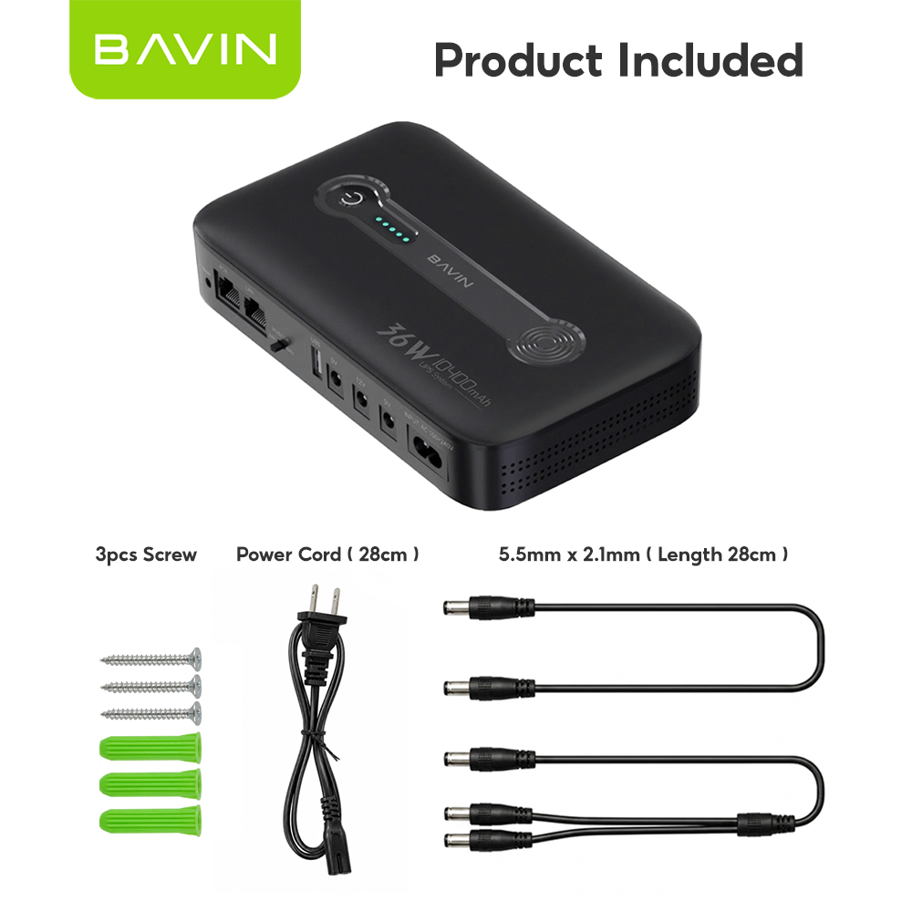 BAVIN PC1236 18W 8800mAh / 36W 10400mAh Mini DC UPS Battery Backup Powerbank for WiFi Router , CCTV
