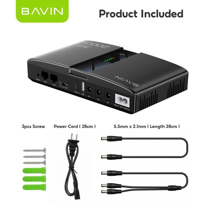 BAVIN PC1238 Portable 18W/36W 20000mAh UPS Uninterrupted Backup Powerbank for PoE Sensor, Router, CCTV