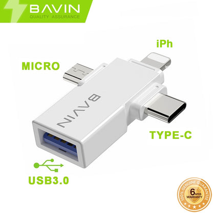 BAVIN 3 in 1 Otg Usb Adapter with High-Speed Transmission and Gaming for iPhone / Micro / Type-C