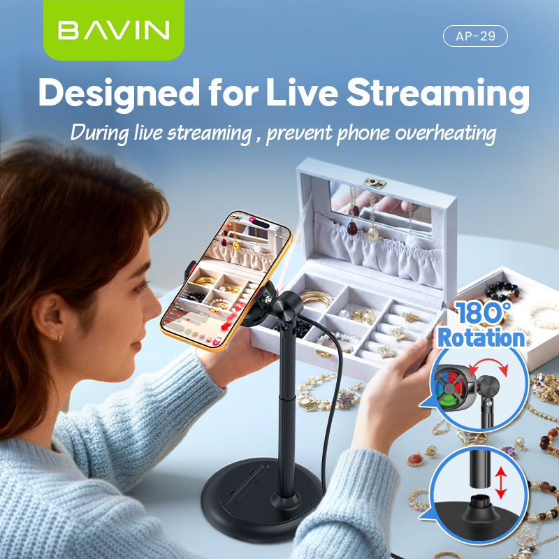 【Christmas Gift】BAVIN BF017 Magnetic Portable Handheld Fan w/Desktop Phone Stand+6000RPM Strong Wind