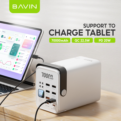 BAVIN PC1062 70000mAh Fast Charging Power Bank QC 3.0 22.5W + PD 20W w/ 6x USB & 2x Type-C Port