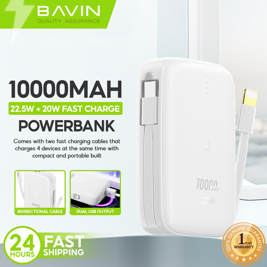 BAVIN Y-PC1090 10000mAh Mini Powerbank w/ Bidirectional Charging Cable