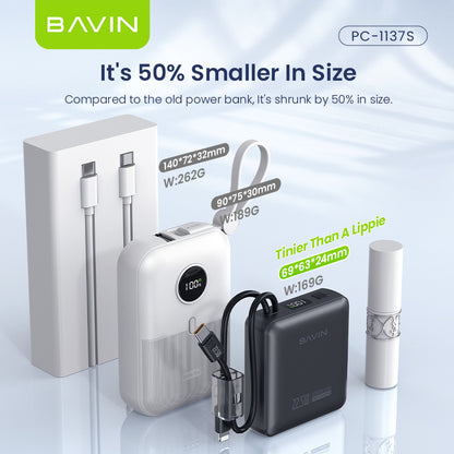 BAVIN PC1137 10000mAh Mini Powerbank 22.5W Fast Charging w/ Built-in Cables Compatible for Android & iPhone 6-17 Series