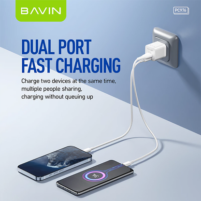 BAVIN PC977 GaN 30W PD Super Fast Charging Adapter USB-C & USB Port for iPh, Laptop & Android (Supports 17 Series)