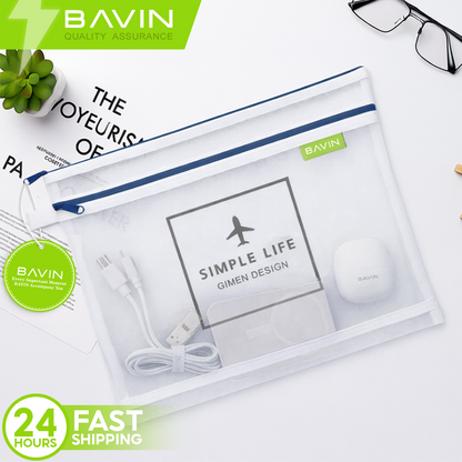 BAVIN BE25 Multi-functional Portable Transparent Double-Layer Nylon Mesh Storage Pouch Bag w/ Zipper