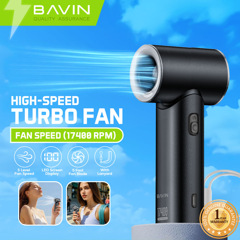 BAVIN BF-001 Portable Mini Turbo Jet Fan Rechargeable w/ Up to 5 Gears Powerful Wind Speeds