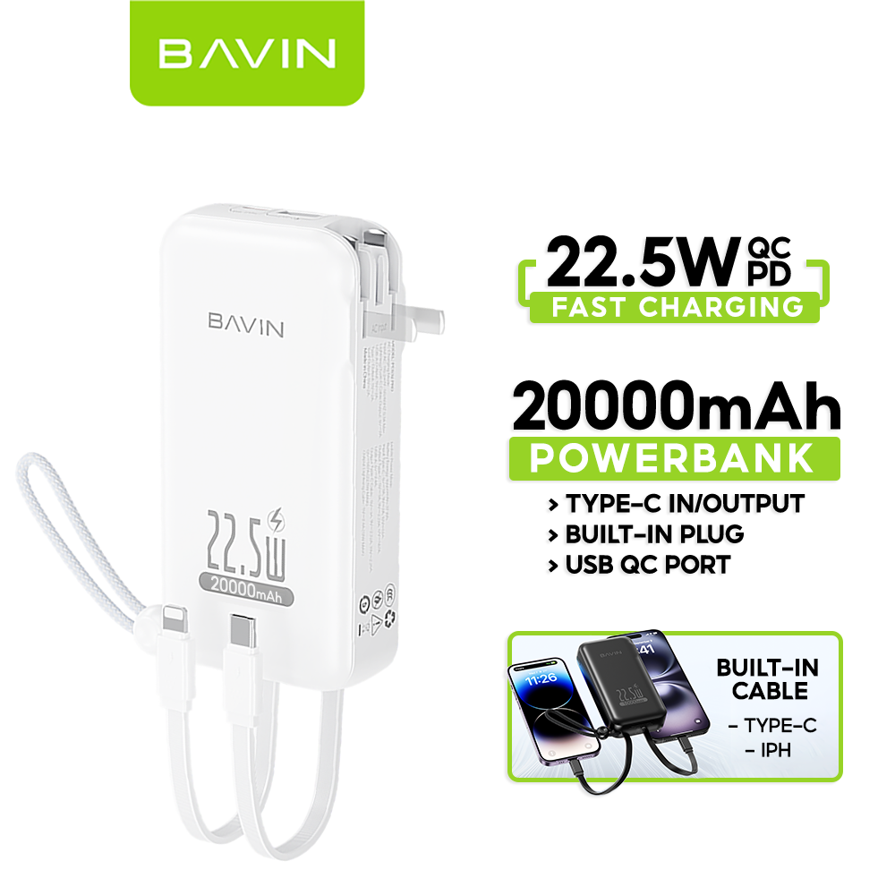 BAVIN Y-PC032 Pro / Y-PC1103 2-in-1 Charger & Powerbank 10000/20000mAh 22.5W Fast Charging w/ Dual Cables & Foldable AC Plug