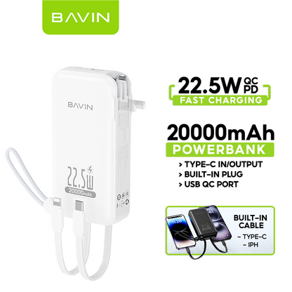 BAVIN Y-PC032 Pro / Y-PC1103 2-in-1 Charger & Powerbank 10000/20000mAh 22.5W Fast Charging w/ Dual Cables & Foldable AC Plug