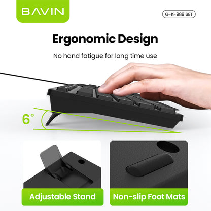 BAVIN K989 Wired Keyboard & Mouse Set Extra Durable & Splashproof Compatible for Computer / Laptop