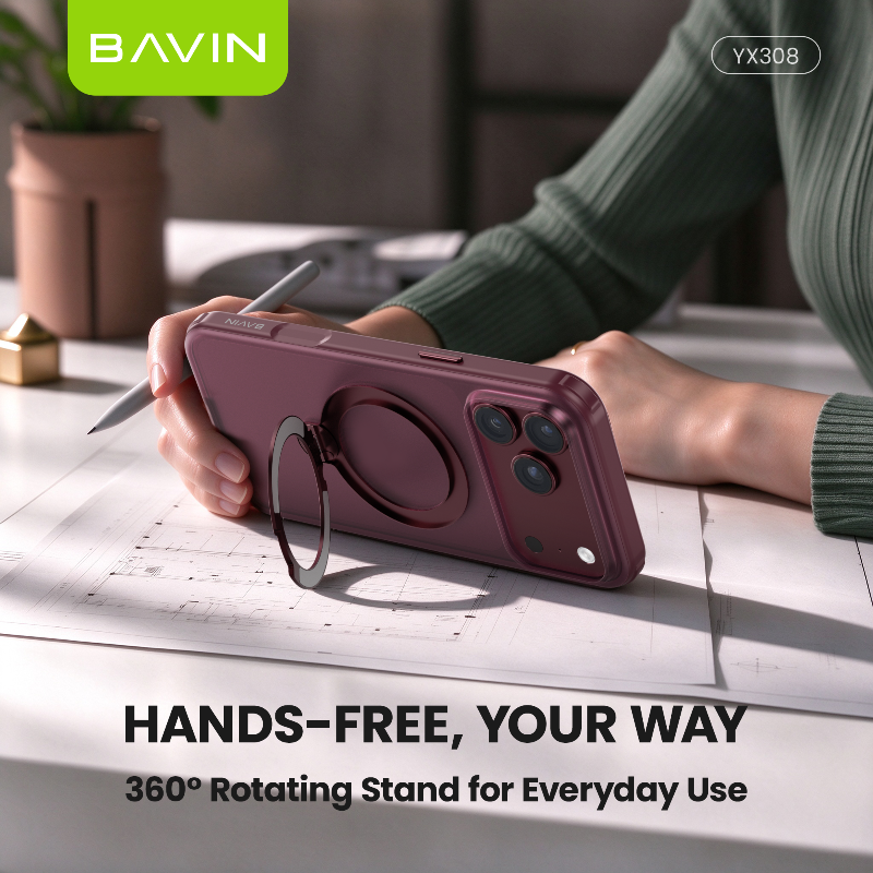 BAVIN YX308 Magnetic Phone Case w/ 360° Rotating Ring Stand Strong Magnetic Holder for iPhone 18 Series