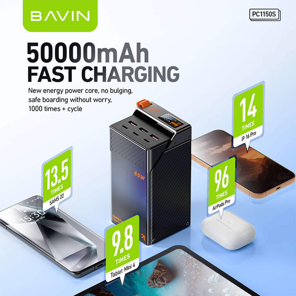 BAVIN PC1139 30000mAh 22.5W / PC1150 50000mAh 65W PD Power Bank | Portable Charger for Phone Laptop