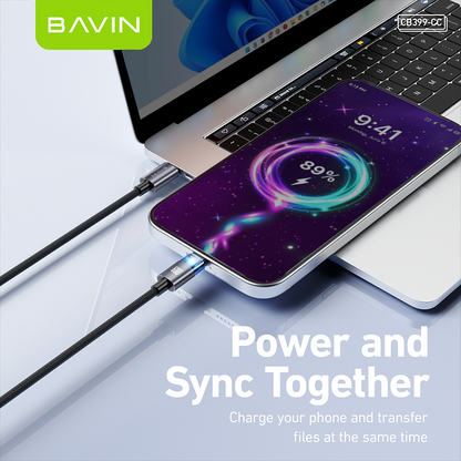 BAVIN U-CB399 60W Fast Charging & Data Cable w/ Type-C to Type-C & Type-C to iPhone Supports Laptop, Smartphones