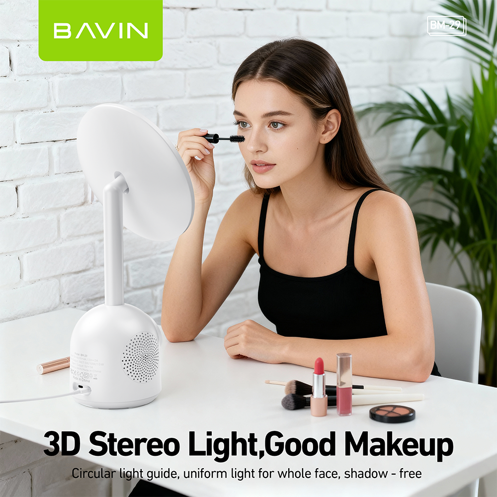 BAVIN BM29 Multifunctional Makeup Mirror Bluetooth Speaker w/ 15W Magnetic Wireless Fast Charging + Freebie 30WPD Charger