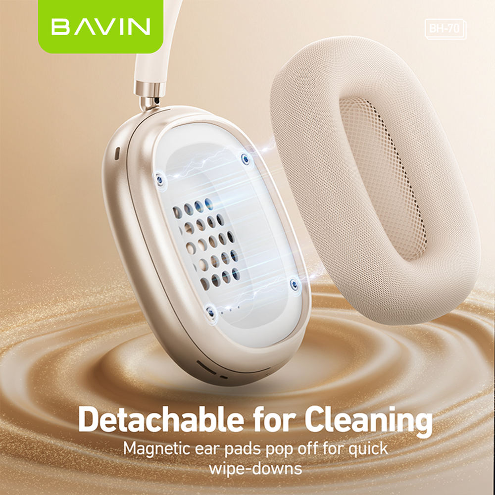 BAVIN HB-BH70 Wireless Bluetooth 6.0 Headphones |40mm Hi-Res Headset w/ Magnetic removable Earpads