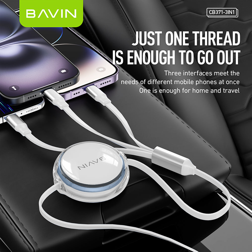 BAVIN U-CB371-3 3-in-1 Retractable Wired Charging Cable