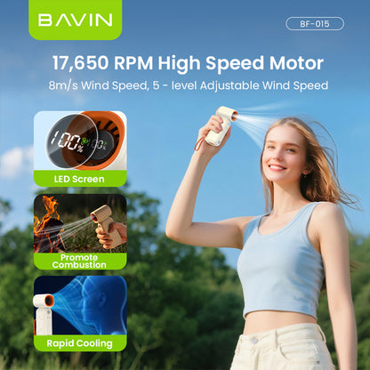 BAVIN BF-015 2-in-1 Handheld Mini Turbo Fan 17650RPM Rechargeable & 8000mAh Powerbank w/ 5-Speed Adjustable, LED Display