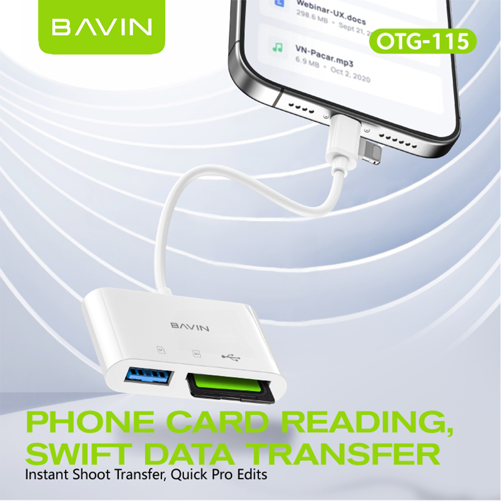 BAVIN O114 3-in-1 Memory Card Reader OTG Adapter iPhone & Type-C to USB,SD,TF Card Slot for Phone,Laptop