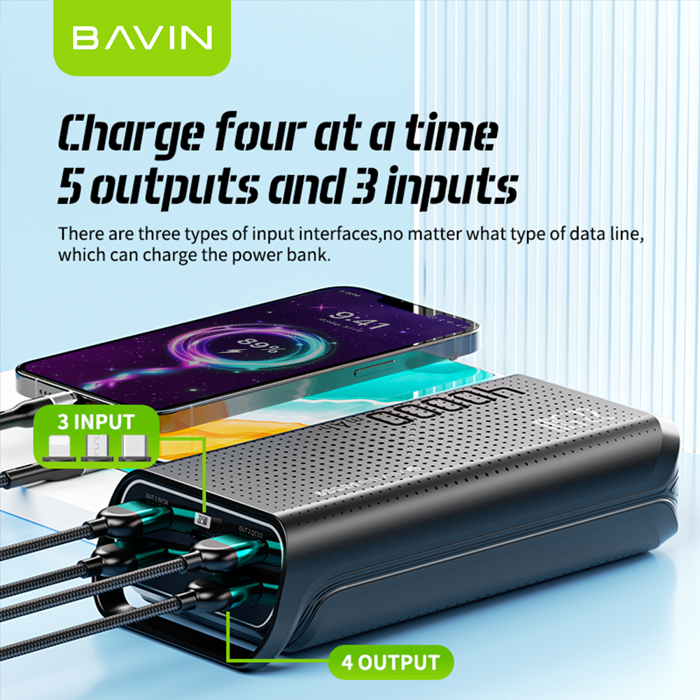BAVIN Y-PC077 Pro 40000mAh Fast Charging Powerbank w/ 4 USB Outputs & 3 Input