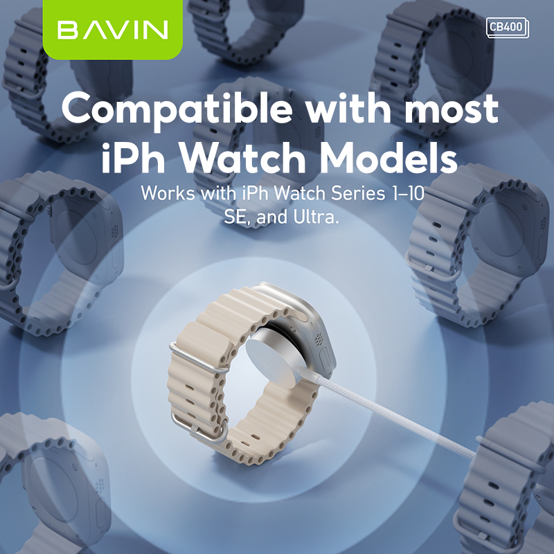 BAVIN U-CB400 3W Magnetic Wireless Charger w/ Smart Chip & Type-C Cable Compatible for iPh Watch Series 1–10/SE/Ultra