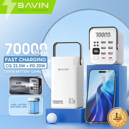 BAVIN Y-PC1062 70000mAh QC 3.0+PD 20W Powerbank w/ 6 USB & 2 Type-C Ports