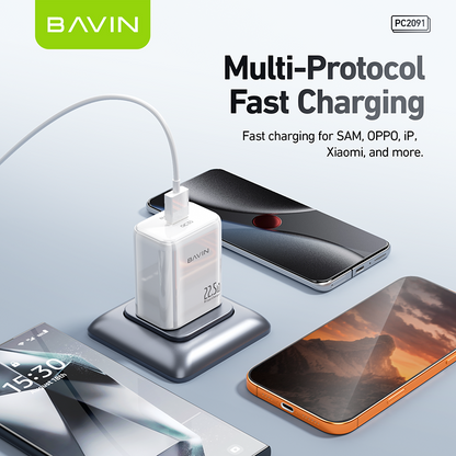 BAVIN PC2091 22.5W PD Fast Charging Charger Adapter USB Port &1 Meter Cable for Micro / Type-C /iPhone