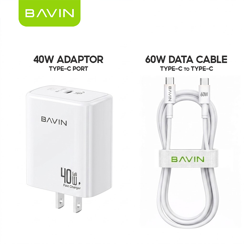 BAVIN PC2092 40W PD GaN Fast Charging Adapter USB-C Wall Charger for Laptop, iPhone 5-17 &Type-C Devices
