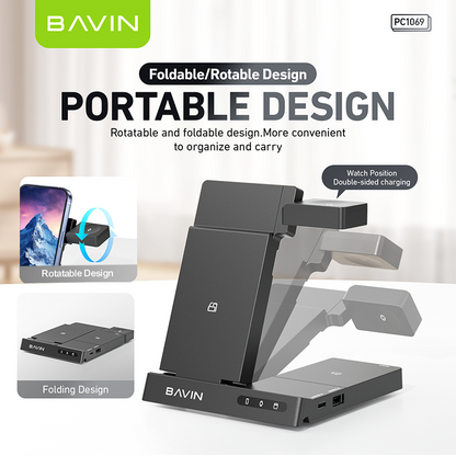 BAVIN PC1069 Portable Multi-functional 6-in-1 Wireless Docking Charger Station Smart Watch Mobile