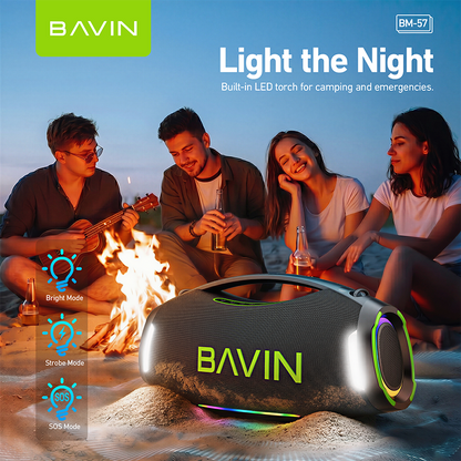 BAVIN BM57 450W Party Speaker 40000mAh Bluetooth 5.3 Speaker with 2 Wireless Microphones & LED Light