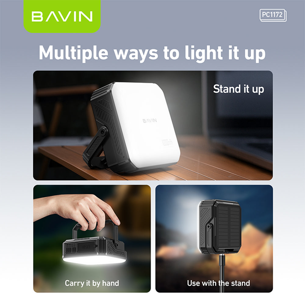 BAVIN PC1172 10000mAh Solar Powerbank w/Waterproof LED | Emergency Light | for Outdoor & Camping