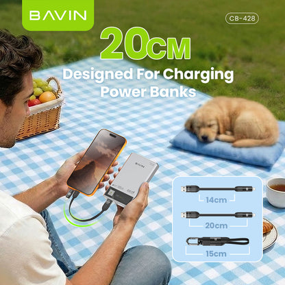 BAVIN CB428 4-in-1 Mini 60W PD Fast Charging Data Cable Keyring Multi-function for iPhone &Android Devices